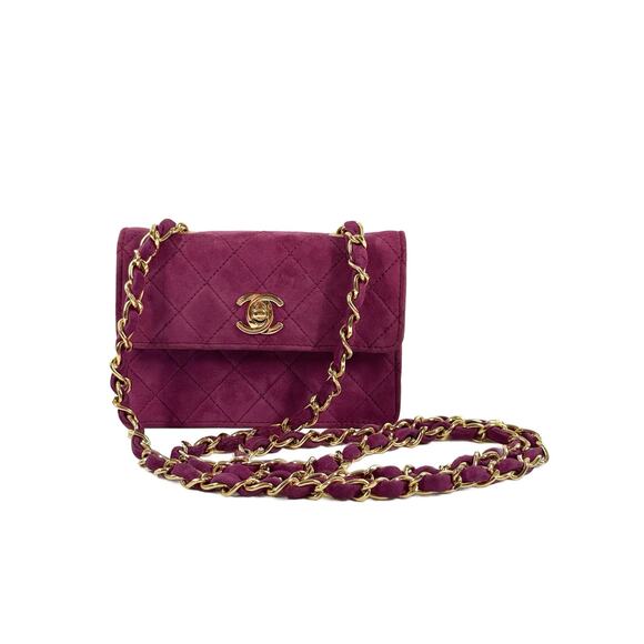Chanel Vintage Fuchsia Suede Mini Flap Crossbody Bag w 24K Gold Plated Hardware - Picture 7 of 10